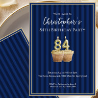 Unique Blue Gold 84th Birthday Invitation For Him