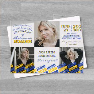 Unique Blue & Gold Graduation 3 Photo Frosted  Acrylic Invitations