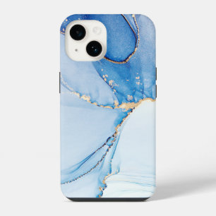 Unique Blue Gold Marble Pattern iPhone / Android 14 Case