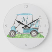 Unique Blue Golf Cart Monogram Watercolor