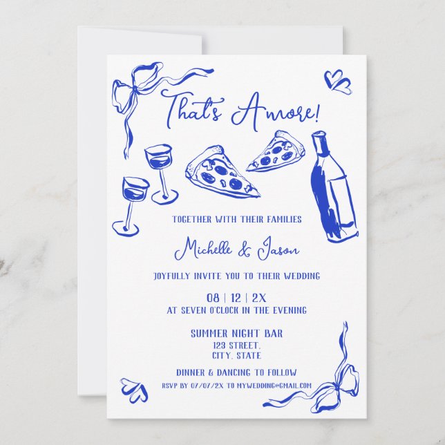 Unique Blue Hand Drawn Quirky That's Amore Invitation (Front)