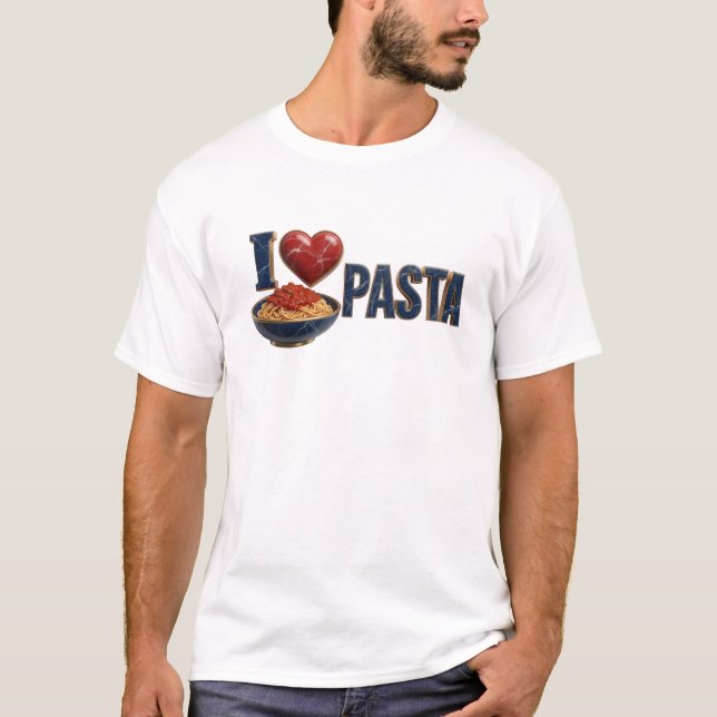 Unique Blue I LOVE PASTA Visual Design T-Shirt (Front)