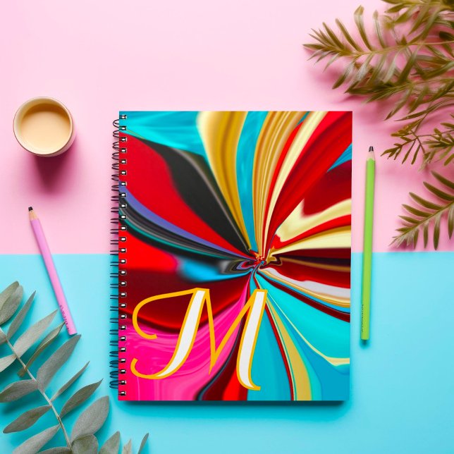 Unique Blue Red Gold Monogram Liquified Abstract  Notebook (Creator Uploaded)