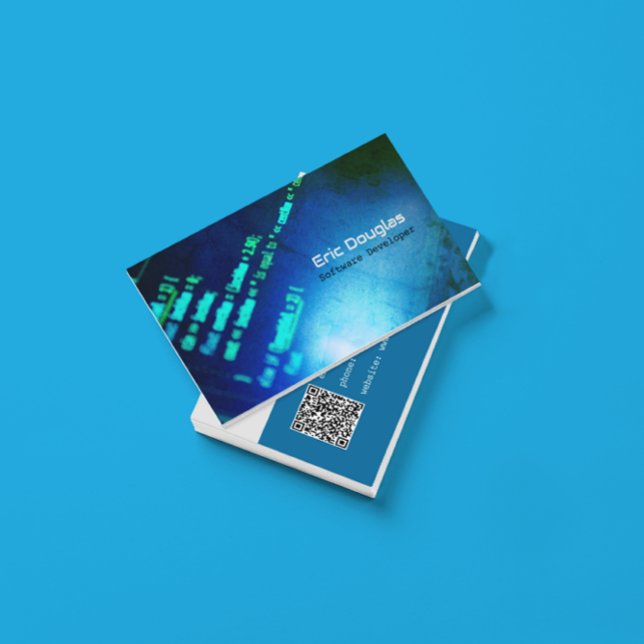 Unique Blue Software Tech Professional QR Code Business Card (Creator Uploaded)