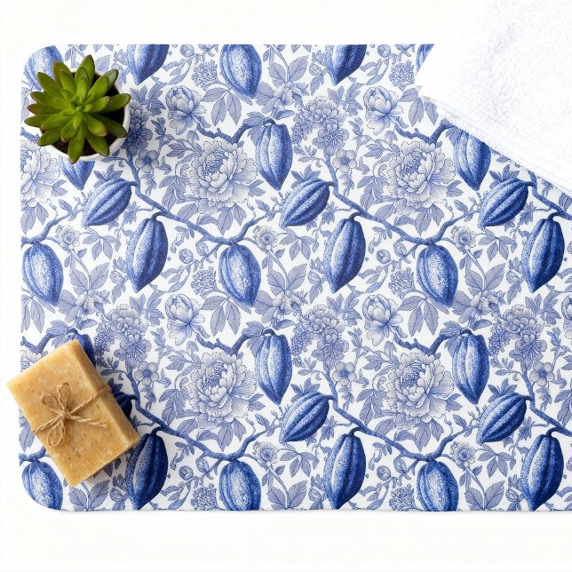 Unique Blue Toile Cocoa Chic Botanical Pattern Bath Mat (Creator Uploaded)
