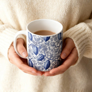 Unique Blue Toile Cocoa Chic Botanical Pattern Coffee Mug
