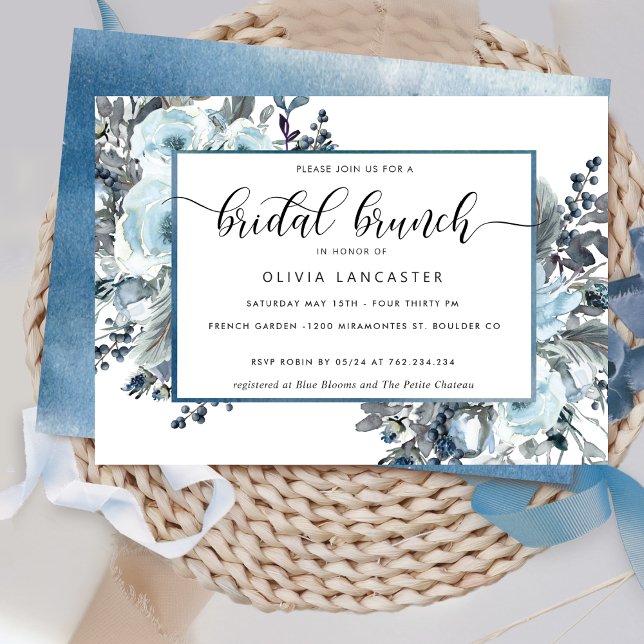 Unique Blue Watercolor, Blue Floral Bridal Brunch Invitation (Creator Uploaded)