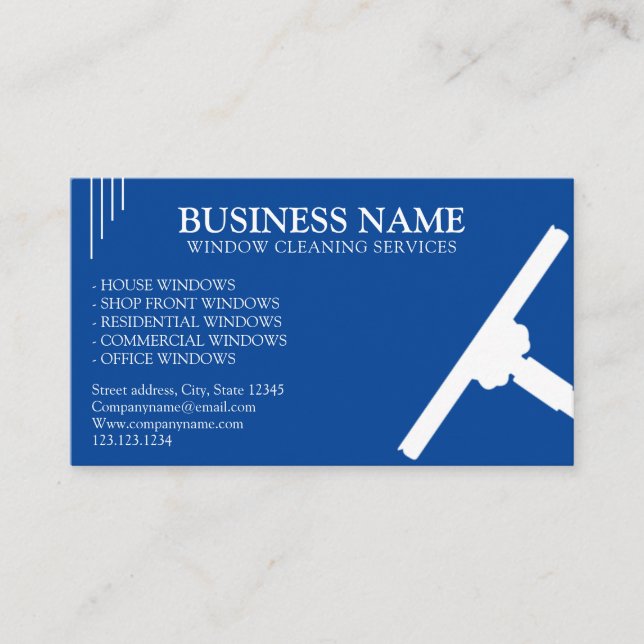 Unique Blue & White Window Cleaning Service Business Card (Front)