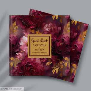 Unique Blush Burgundy Gold Boho Wedding Guest Book