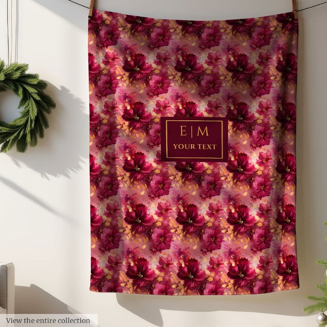 Unique Blush Burgundy Gold Watercolor Custom Throw Fleece Blanket (Unique Blush Burgundy Gold Watercolor Custom Throw Fleece Blanket)