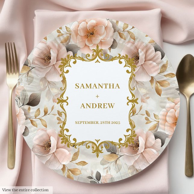 Unique Blush Gold Wedding Paper Plates (Unique Blush Gold Wedding Paper Plates)