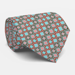 Unique Blush Pink Brown Turquoise Teal Art Pattern Tie
