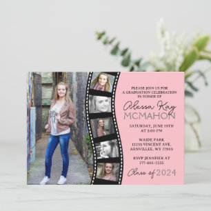 Unique Blush Pink Filmstrip 6 Photo Graduation Invitation