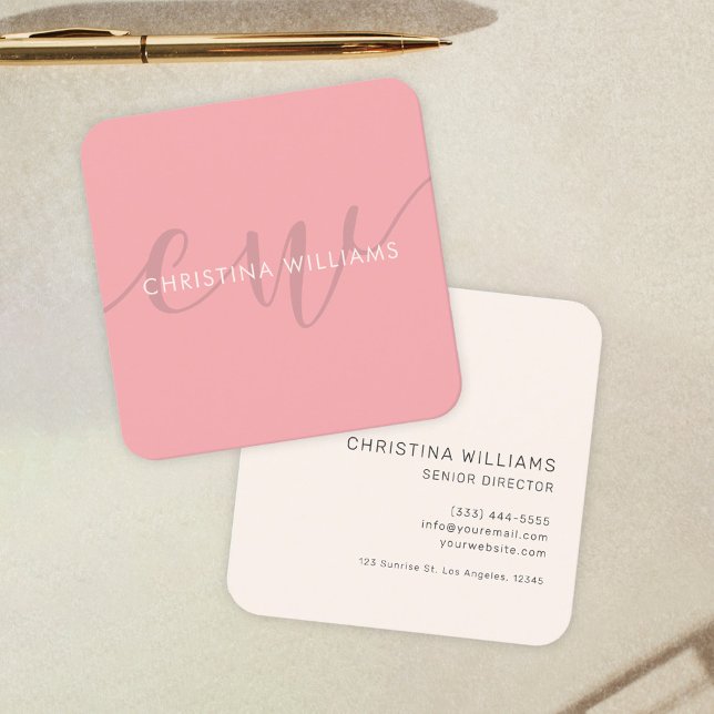 Unique Blush Pink Modern Minimalist Professional Square Business Card (Unique Blush Pink Modern Minimalist Professional Square Business Card)