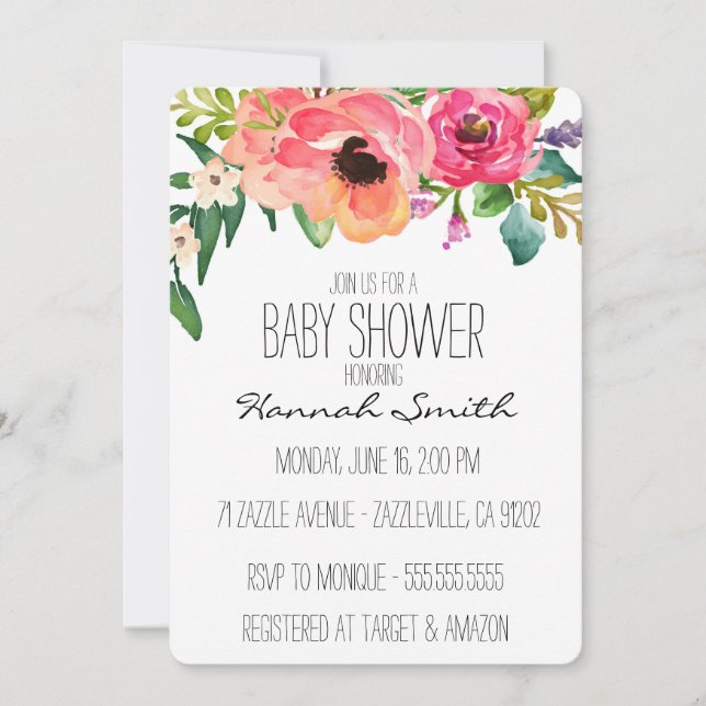 Unique Boho Floral Baby Shower Invitation (Front)
