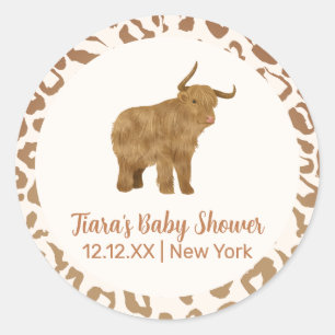Unique Boho Holy Cow Western Baby Shower Classic Round Sticker