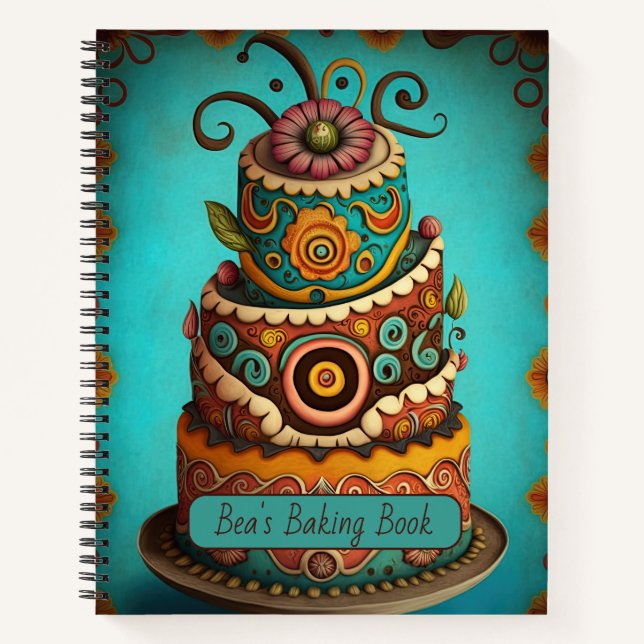 Unique Boho Layer Cake, Customizable Recipe Notebook (Front)