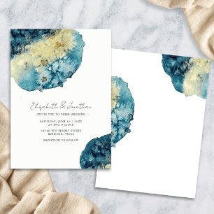 Unique Boho Watercolor Navy Blue Simple Wedding Invitation
