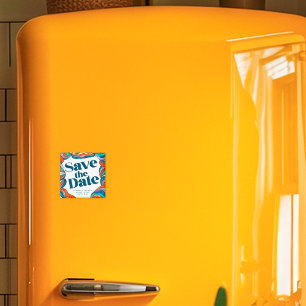 Unique Bold Boho Groovy Retro Blue Colourful Wavy Magnet