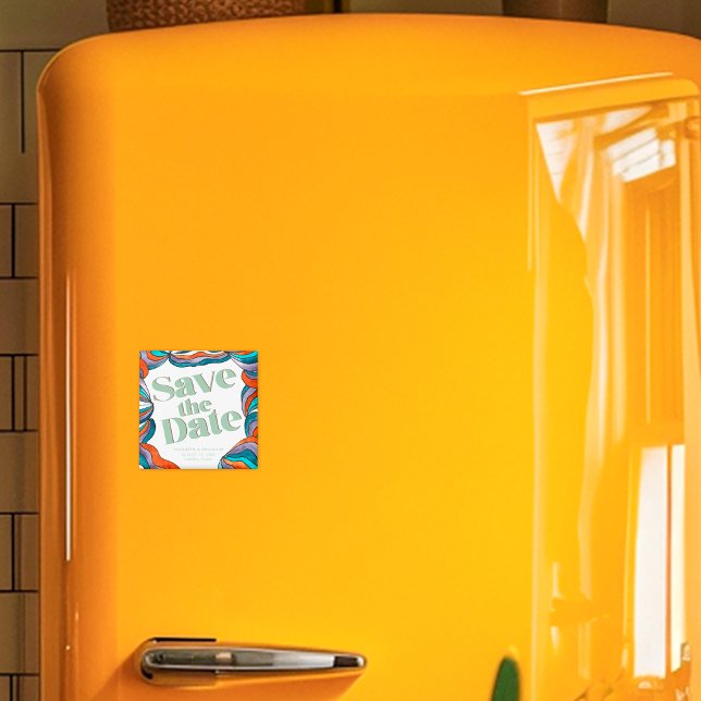 Unique Bold Boho Groovy Retro Green Colourful Wavy Magnet (Creator Uploaded)