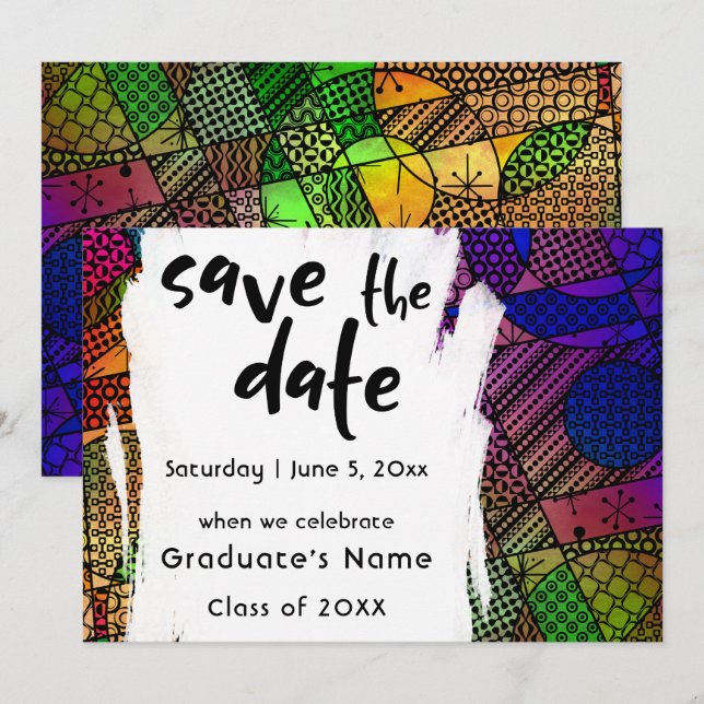 Unique, Bold, Colourful Geometric "Save the Date"  Invitation (Front/Back)
