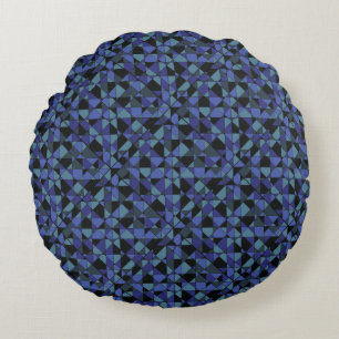 Unique Bold Hip Geometric Blue Cyan Grey Black Round Cushion