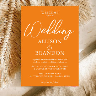 Unique Bold Orange & White Typography Wedding  Invitation