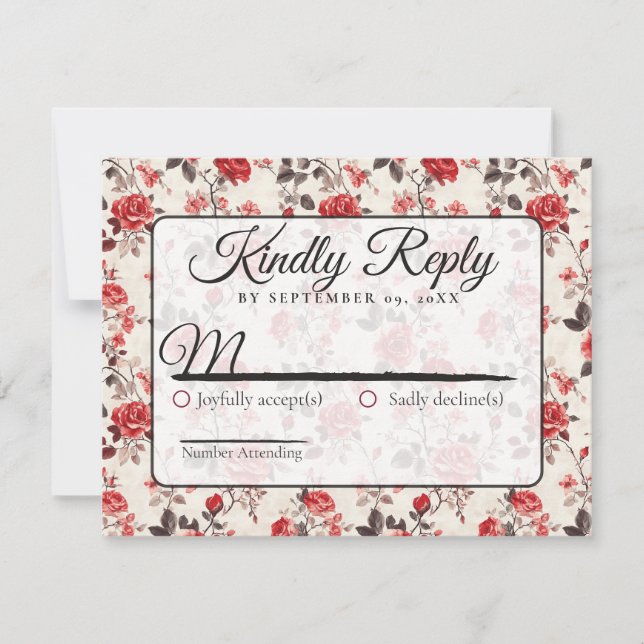 Unique Botanical Rose Flower Wedding Rsvp Card (Front)