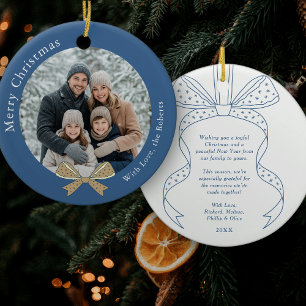 Unique Bow Christmas Ball Ball Blue Photo Ceramic Tree Decoration
