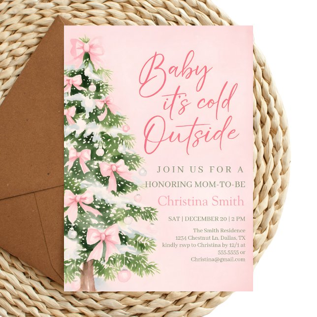 Unique Bow Girl's Baby Shower in the Winter Invitation (Creator Uploaded)