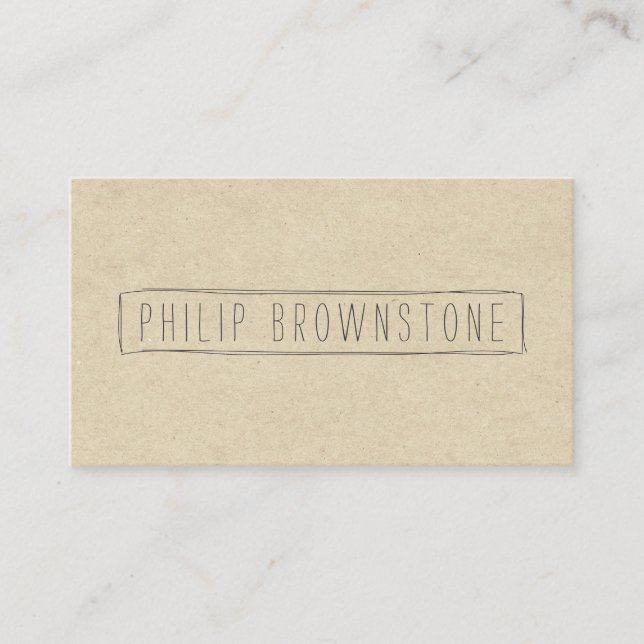 Unique Box Sketch Hand-Written Name on Cardboard Business Card (Front)