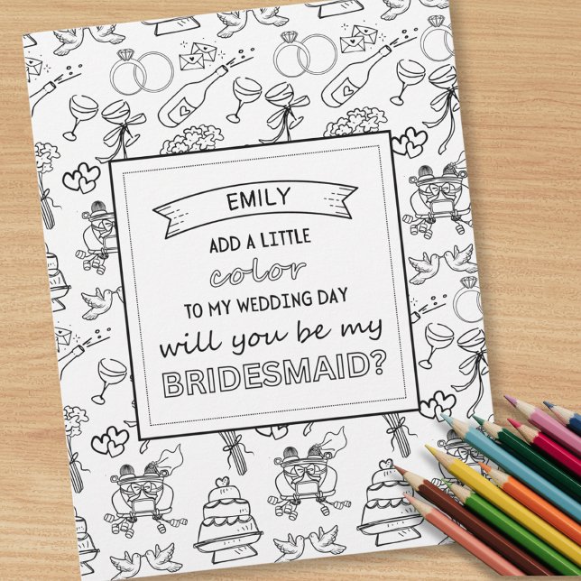 Unique Bridesmaid Proposal Card Colouring Book Pag (Creator Uploaded)