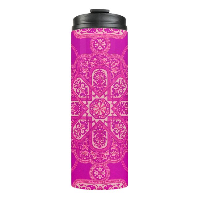 Unique Bright Colourful Pink Purple Ornate Pattern Thermal Tumbler (Front)