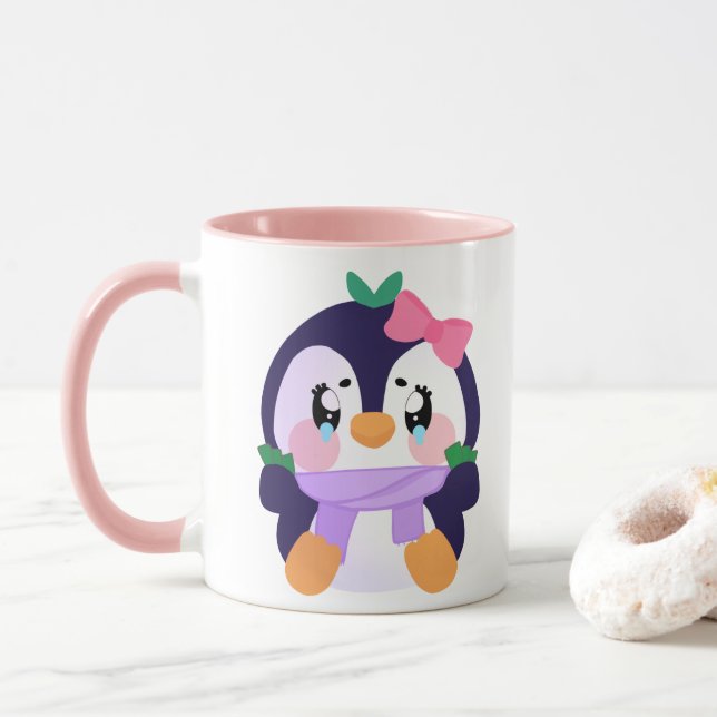 Unique Broke Cute Penguin  Mug (With Donut)