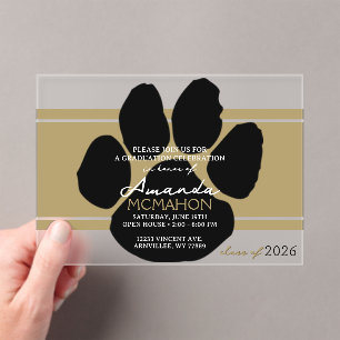 Unique Bronze Gold & Black Graduation Pawprint Acrylic Invitations