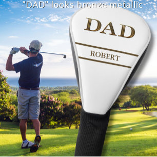 Unique Bronze Metallic Look DAD Name Brown White Golf Head Cover