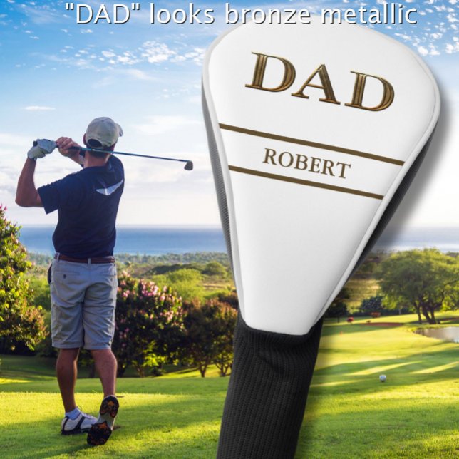 Unique Bronze Metallic Look DAD Name Brown White Golf Head Cover (Creator Uploaded)