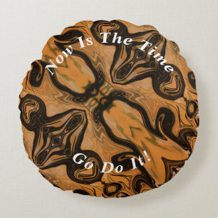 Unique Brown Abstract Marble Liquified Round Cushion