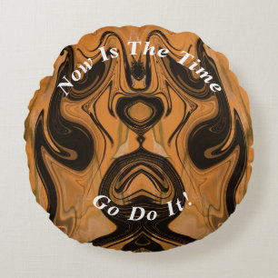 Unique Brown Abstract Marble Liquified Round Cushion