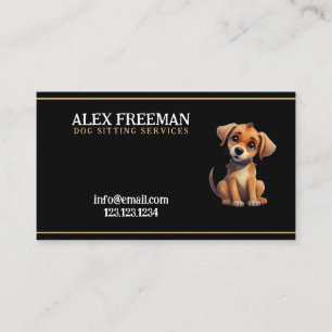 Unique Brown and Black Puppy Dog Sitting Business Card