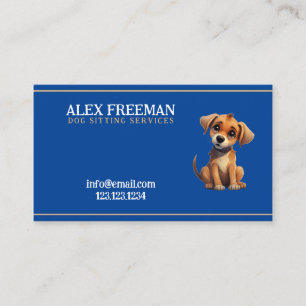 Unique Brown and Blue Puppy Dog Sitting Business Card