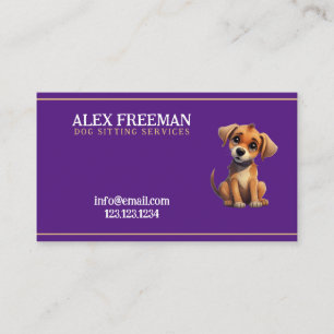 Unique Brown and Purple Puppy Dog Sitting Business Card