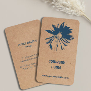 Unique Brown Kraft Paper Blue Flower Floral Design Business Card