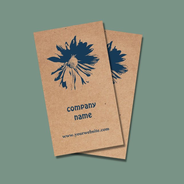Unique Brown Kraft Paper Blue Flower Floral Design Business Card (Creator Uploaded)