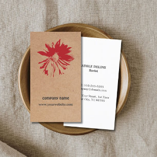 Unique Brown Kraft Paper Red Flower Floral Design Business Card