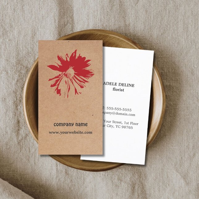 Unique Brown Kraft Paper Red Flower Floral Design Business Card (Creator Uploaded)
