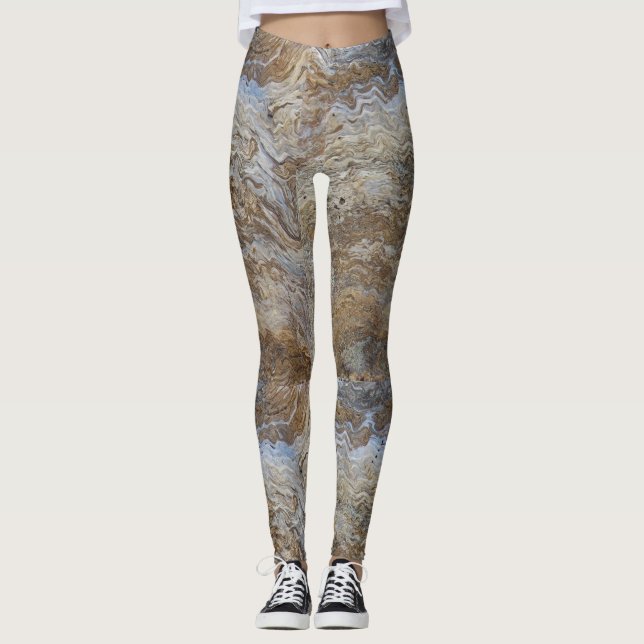 Unique Brown Pacific Coast Driftwood Pattern Leggings (Front)