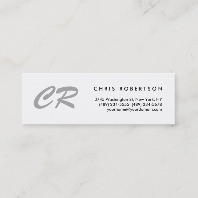 Unique Brush Script Monogram Minimalist Mini Business Card (Front)