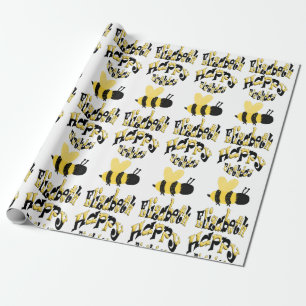 Unique Bumblebee Doodle Personalised Drawing B-Day Wrapping Paper