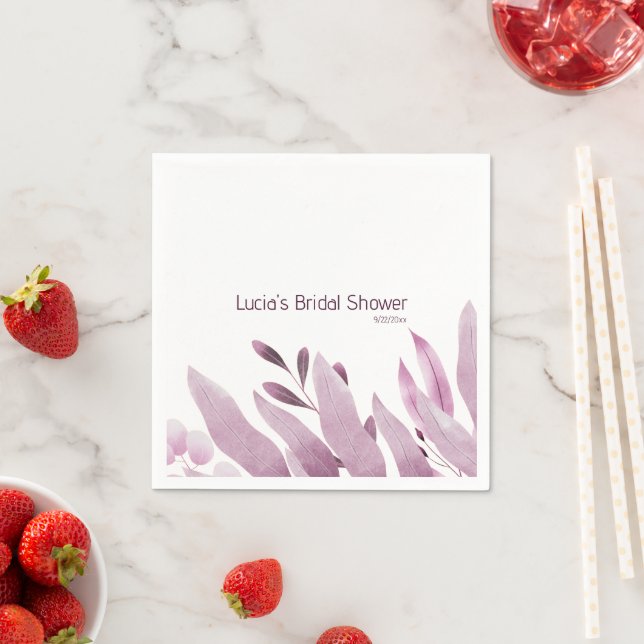 Unique Burgundy Big Leaves Bridal Shower Napkin (Insitu)